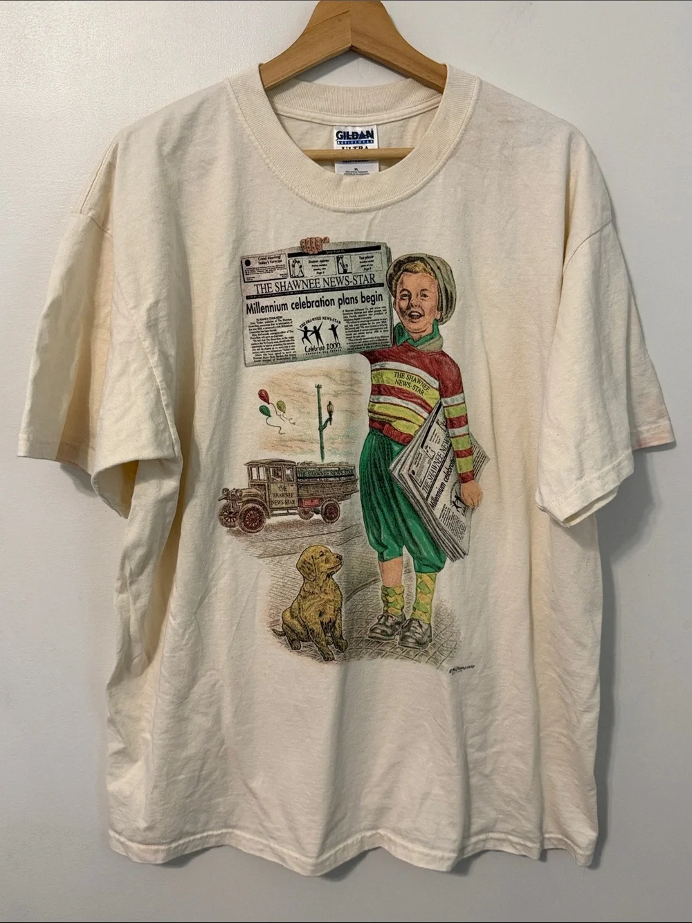 Vintage Shawnee Newstar Newsboy Illustration graphic tshirt